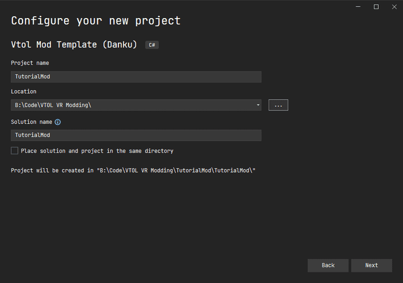 Image of configuring a new project in visual studio