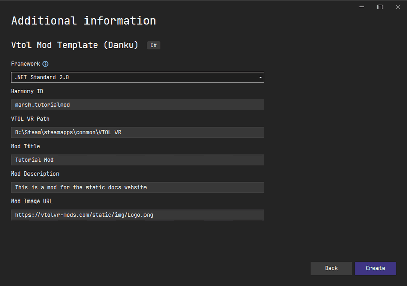 Image of settings the values in Daknu's mod template